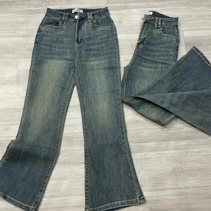 Quần jean loe 9 tấc túi vuông màu bụi  Nữ Pants Women Nhung Voi 6