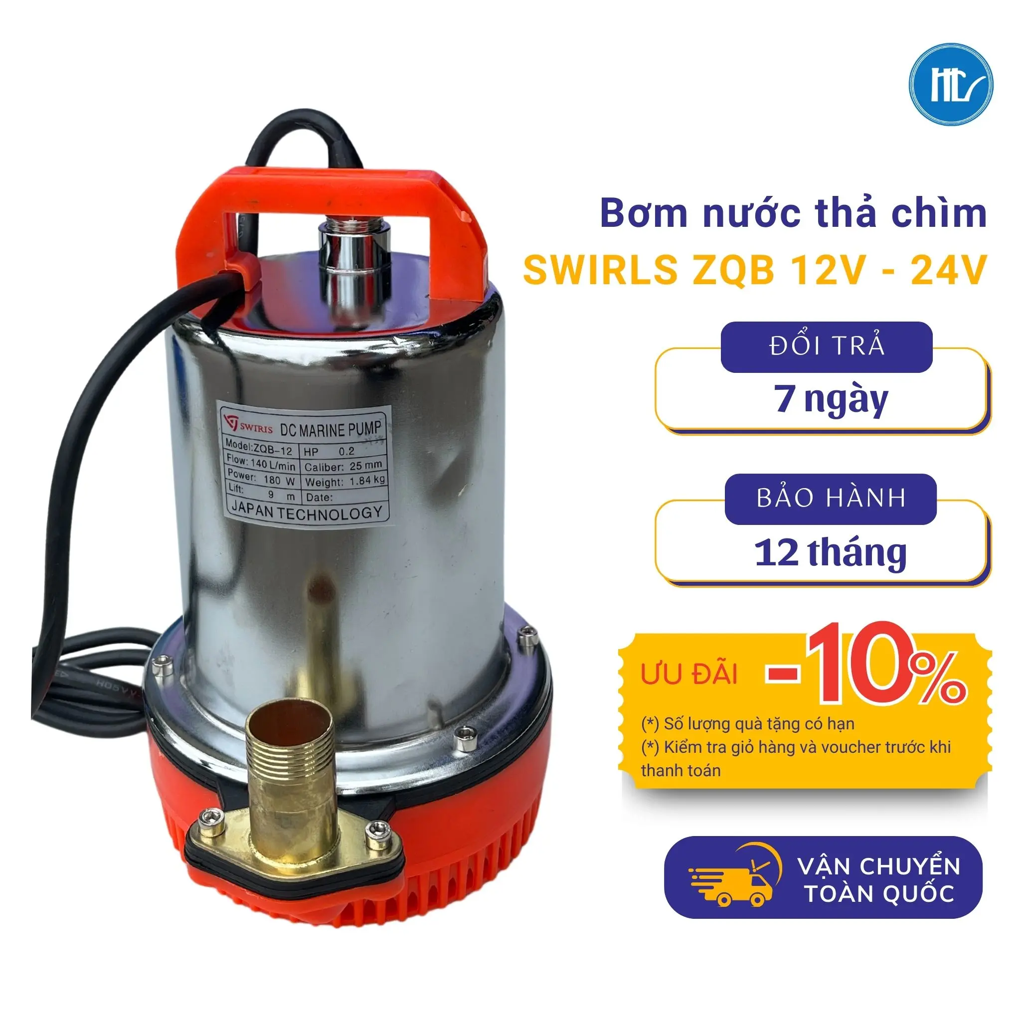 [BH 12 THÁNG] Máy Bơm Nước Thả Chìm SWIRLS ZQB 12V - 24V - Máy Bơm Tõm Dùng Điện Acquy HÀNG CHÍNH HÃNG