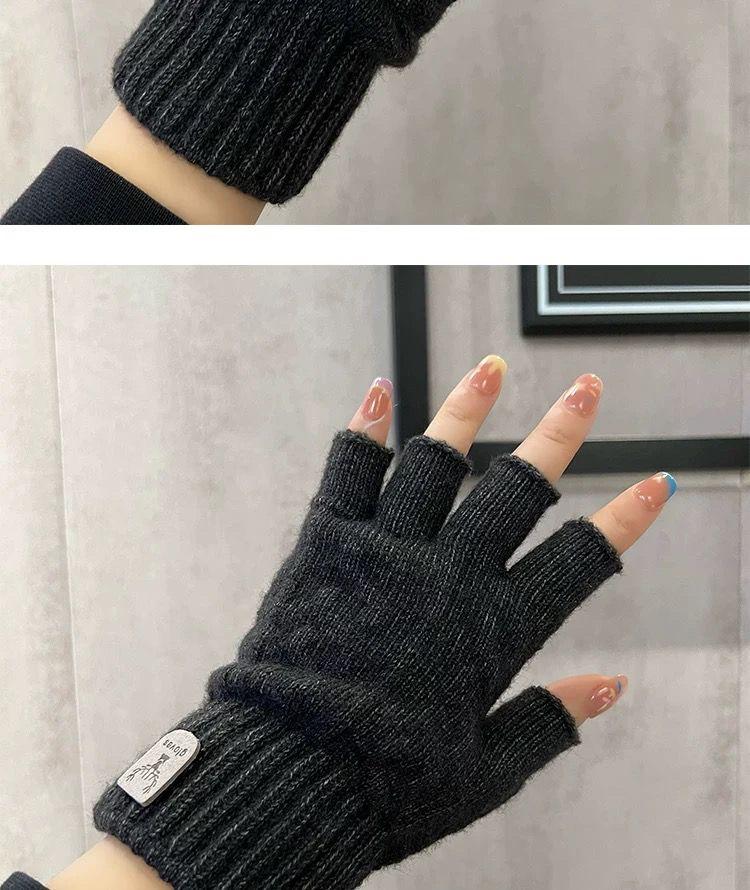 Product Introduction of 2024 Gloves Men's Open Finger Winter Half Finger Riding Student Writing Thick Wool Knitted Leaking Finger Cold-Proof Warm 7