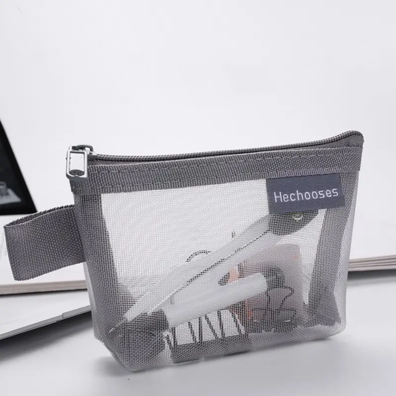 Tas pouch mini jaring Pouch transparant alat tulis Dompet kosmetik makeup simple lucu aesthetic Paket penyimpanan saku portabel Lompatan kunci Tas kartu earphone USB lipstik Pouch organizer travel skincare Kantong aksesoris untuk pelajar sekolah kantor 7