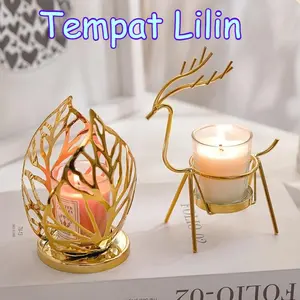 Tempat Lilin/Diff Aroma Tanpa Api Seni Besi Logam Untuk Aromaterapi Rumah/Kamar Mandi/Metal Iron Art Aromatherapy Ornament Tempat Gold Candle Holder Metal Iron Art Aromatherapy Room Bathroom Long-lasting
