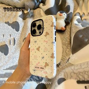 Bear Polka Dot Apple 16 Pro Phone Case iPhone 15 Two-in-One Film 12 Hard Case 14 Pro Dual Layer 13