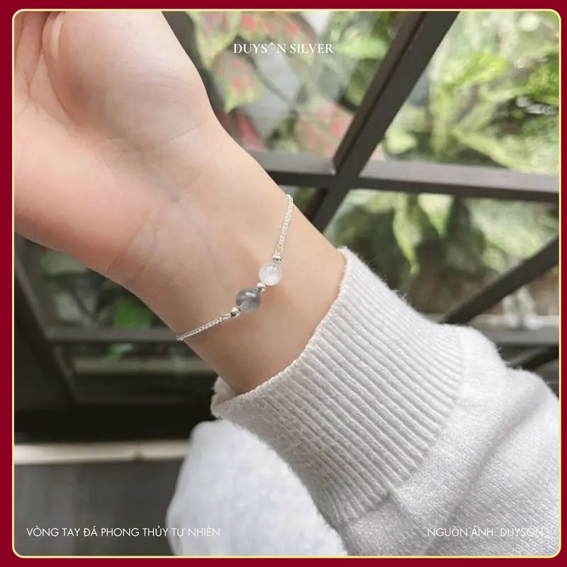 Vòng tay bạc nữ Duyson Silver mix 2 hạt Đá phong thủy Tự Nhiên, Lắc tay bạc nữ đính đá tự nhiên trợ năng lượng LTPT2 8