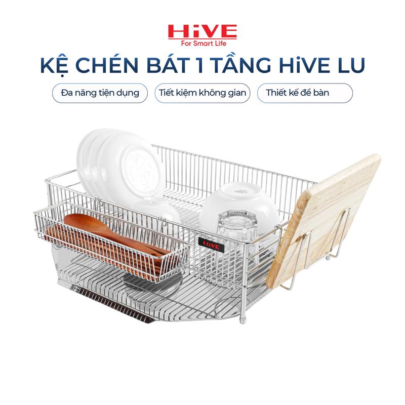  Kệ úp chén bát đĩa inox HiVE LU 1 tầng. Giá xếp bát đĩa có khay thoát nước vào bồn rửa. Hive Hàn Quốc 