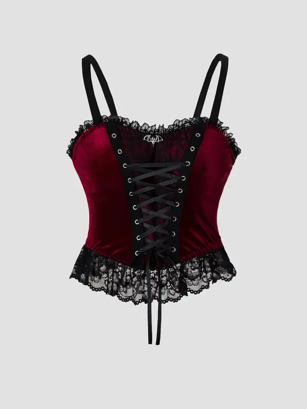 Women's  Lace Trim Cami Top, Gothic Sexy Top for Party Holiday Vacation, Ladies Clothes for All Seasons, Womenswear 0