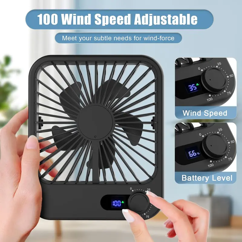 100-speed Smart Desk Fan with Digital LED Display, 180° Adjustable Tilt Fan with Rechargeable Battery & Ultra-portable Design for Office/Bedroom/Travel, Cooling Fan 2