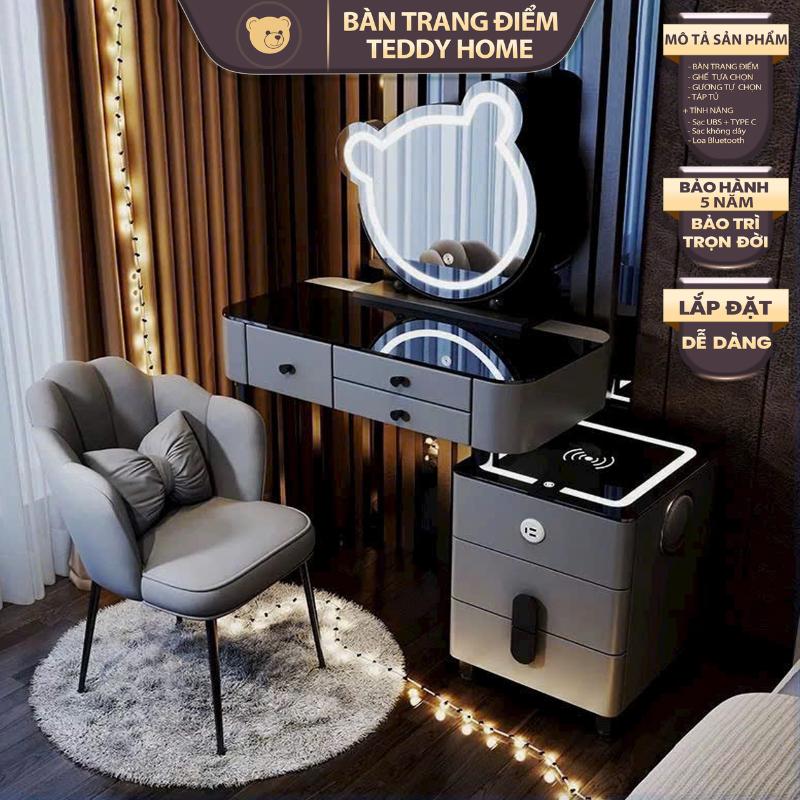 TEDDYHOME Bàn trang điểm A8-04 kèm Gương và đèn Led cảm ứng 3 màu hiện đại 80cm nhiều ngăn kéo nhập khẩu cao cấp chống ẩm và mối mọt