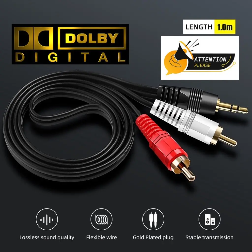 Kabel Audio 1 To 2 Rca / Kabel Jack 2 in 1 Aux Audio - Rca / Kabel Speaker 2 in 1 1METER