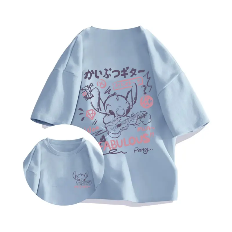 Kaos Wanita Oversize Stitch playing guitar Style baju atasan wanita terbaru | Kaos baju Wanita Cream | Cotton 4