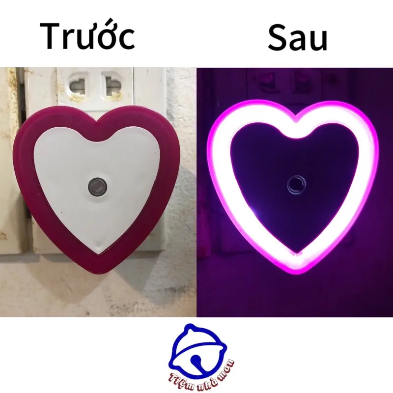 Đèn ngủ cảm ứng ánh sáng viền vuông, viền trái tim 4