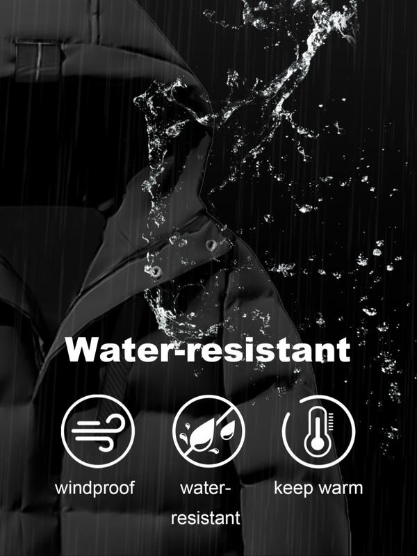 Men's Solid Zip Up Windproof Waterproof Hooded Puffer Coat, Casual Long Sleeve Thermal Outerwear for Winter, Men's Clothes for Daily Wear 3