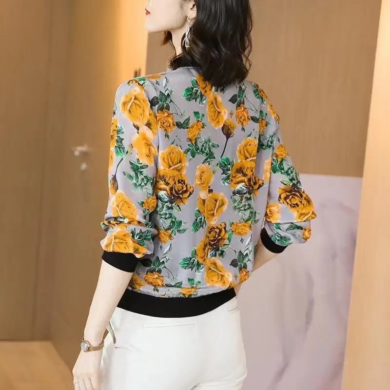 Áo Khoác Cho Mẹ, Dài Tay, Dành Cho Nữ, Mùa Xuân Và Mùa Hè, Phong Cách Hàn Quốc Mới, Ngoại Cỡ, Áo Khoác Bóng Chày, Dễ Phối Đồ, Ngắn, Hoa Vàng, Áo Khoác Chống Nắng 3