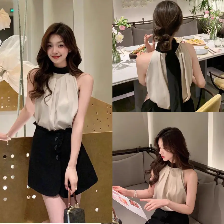 Áo cổ yếm sang trọng nhẹ nhàng phong cách Hàn Quốc