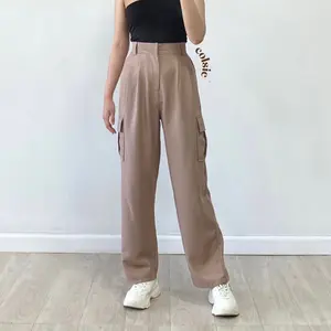COLSIE - JUDE CARGO PANTS - Loose Pants - Celana HighWaist Kulot Anti Kusut - Kulot wanita - Celana Kantor Formal / Casual brown dark Fit Grey Karet