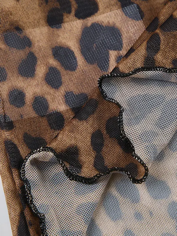 Women's Leopard Print Tie Front T-shirt, Fashion Casual Long Sleeve Top for Daily Outdoor Wear, Women Clothing for Summer, Summer Tops 7