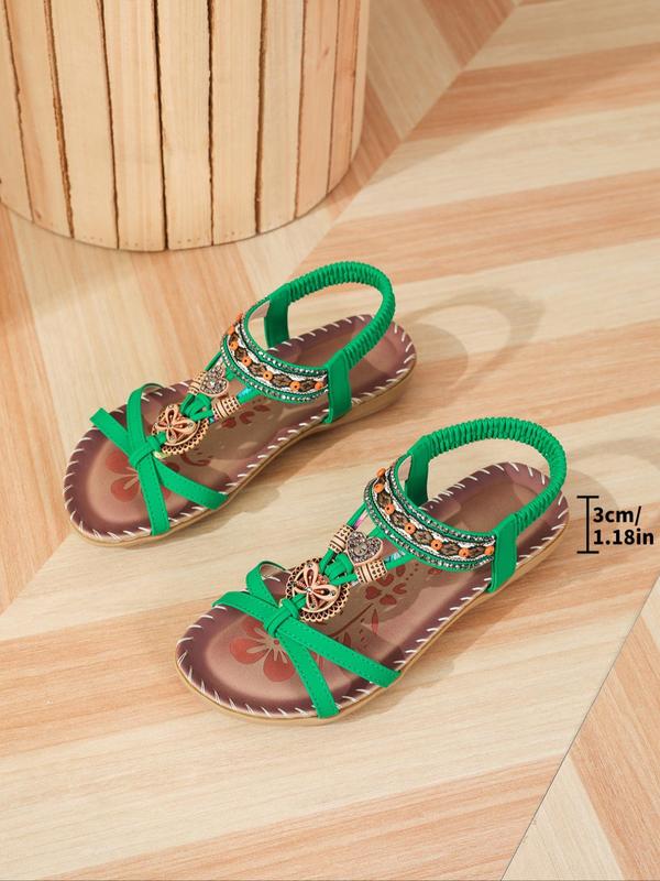 Women's Boho Style Comfortable Rhinestone Decorated Flat Sandals,  Unique Sandals, Vintage Hollow Out Heart Design Slide Sandals, Fashionable Sandals for Summer 7