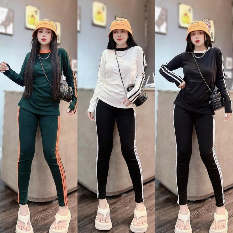 Set Đồ Bộ Nữ Chất Liệu Tăm Lạnh Dáng Thể Thao 3 Màu Tay Dài Sport Phối Line  Bigsize 45-90Kg TOP NỮ Chạy Bộ Tập Gym