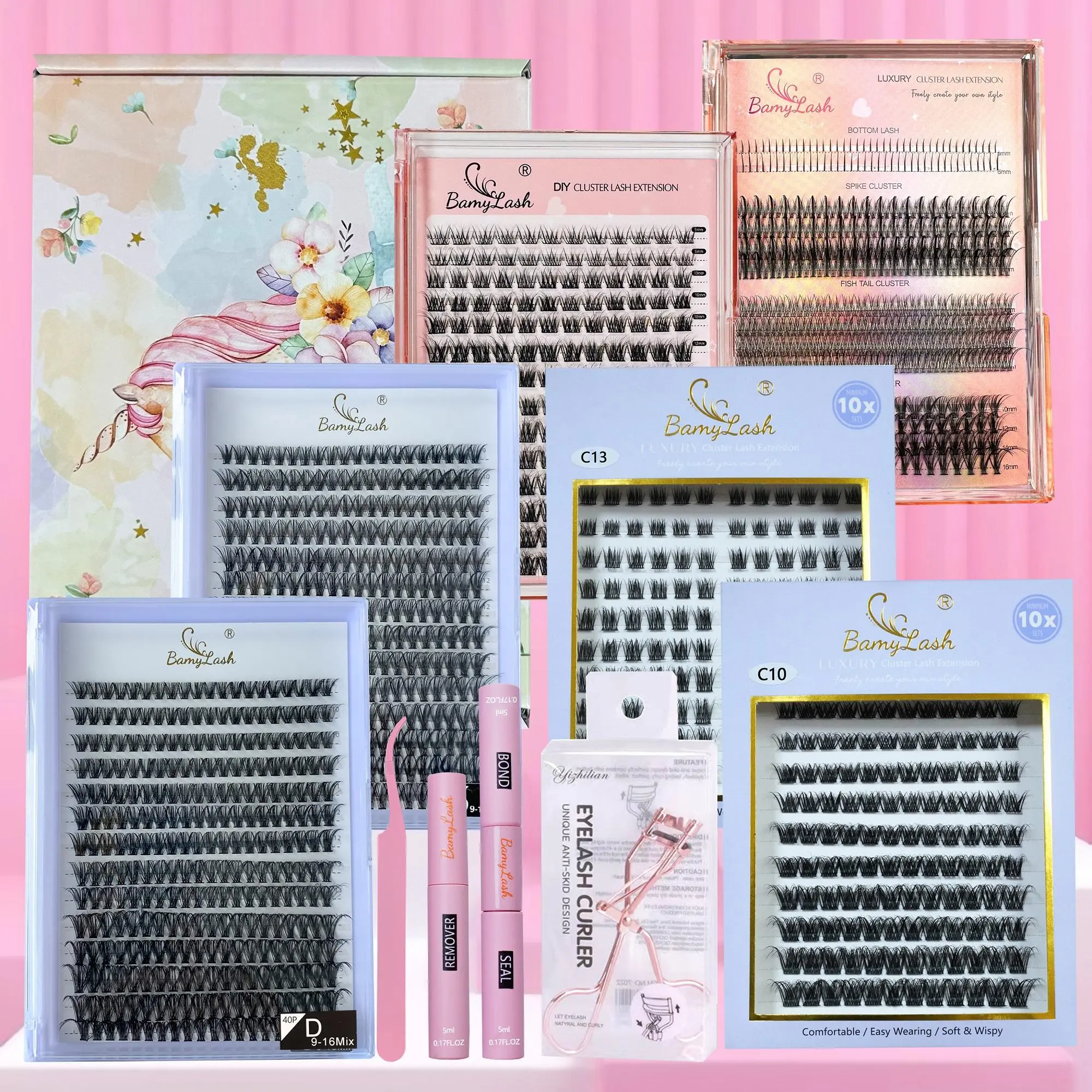 Individual False Eyelashes Kit, 1 Set Natural Look Self Grafting Curl Eyelashes, Eyelashes Custers, Eye Makeup Enhancement False Eyelashes for Women and Girls, Lashes Clusters Kit