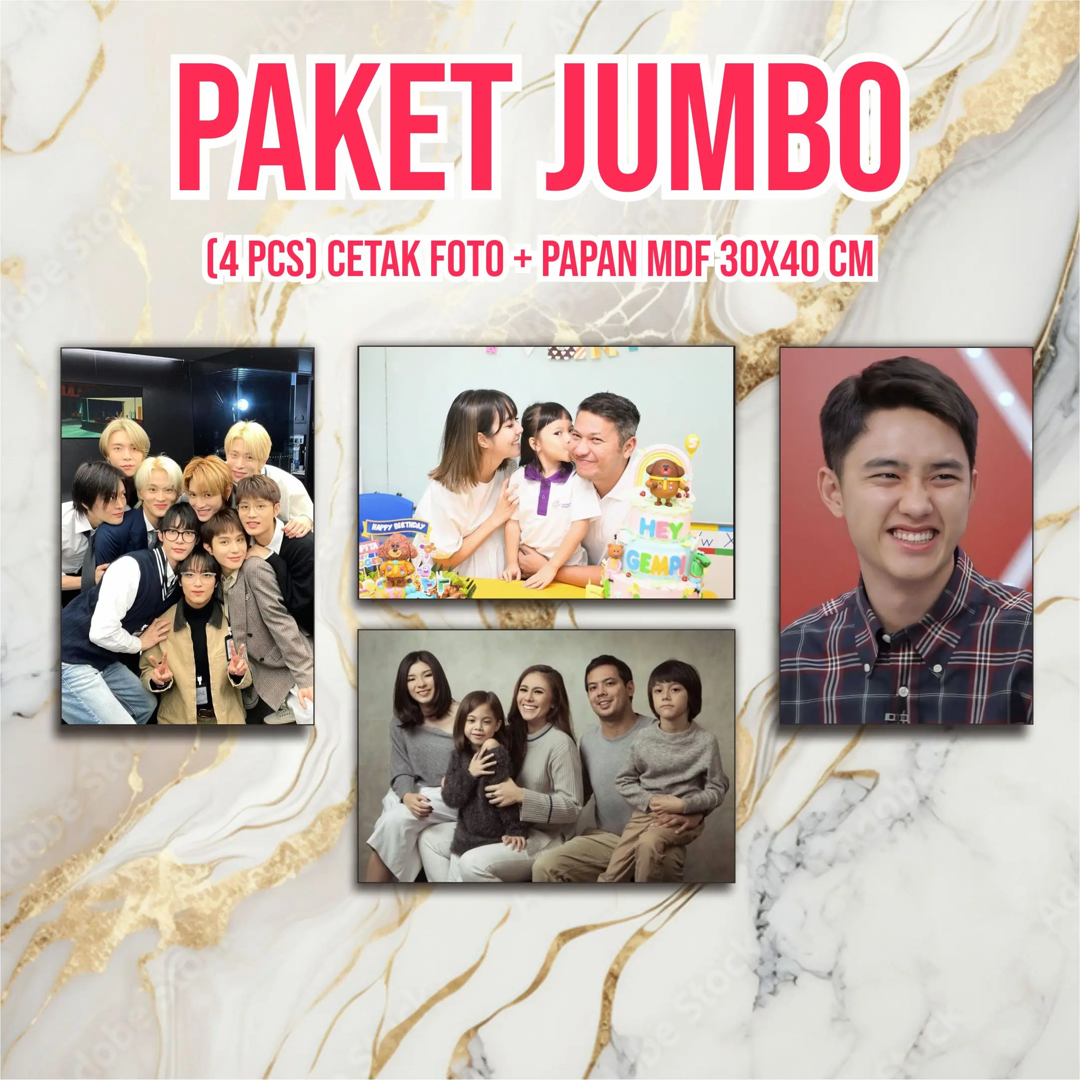 (4 PCS) CETAK FOTO 30X40 CM+ PAPAN MDF Dipasang di Dinding Hadiah Putih