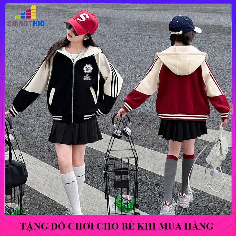 Áo khoác thu đông nữ áo khoác bomber bé gái 18-52kg mẫu EW áo khoác bóng chày nỉ dày dặn áo bomber bé gái áo khoác bé gái nữ
