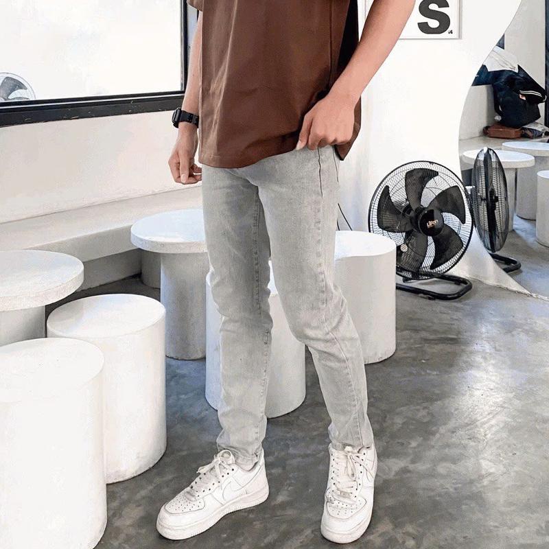 Quần Jean Nam Dài Màu Xám Bạc Thời Trang Chất Vải Co Dãn Menswear Pants Có Túi