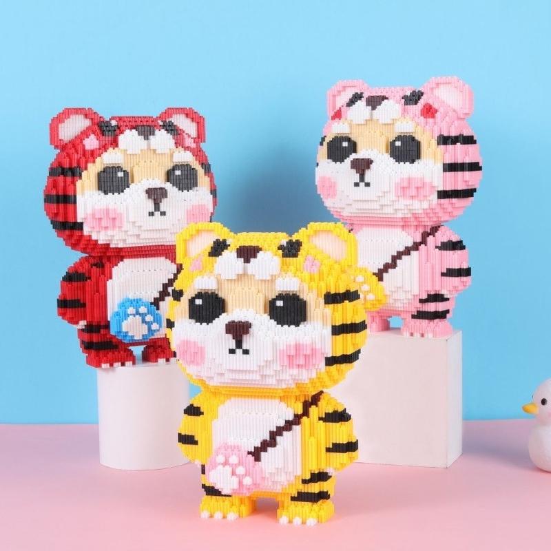 Xếp hình 3D con hổ vàng 30cm con heo đứng, ngồi gấu trúc ngồi chó babu Đồ chơi Xếp hình lắp ráp mô hình cỡ lớn nannoblock bear brick