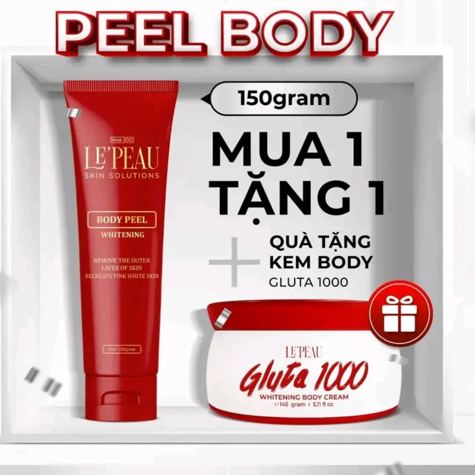 [ mua 1 tặng 1]Peel body tuýp 150g Le'peau (tặng 1 hủ kem dưỡng 145g GLUTA 1000) giúp loại bỏ lớp tế bào chết dưỡng kem body nhanh thấm, hỗ trợ giúp mờ thâm body