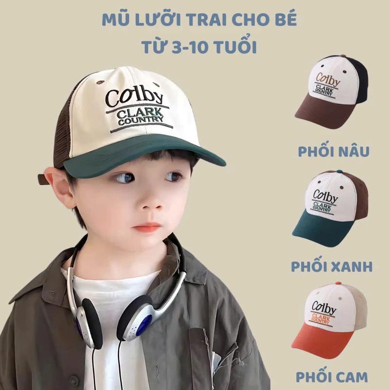 Mũ lưỡi trai trẻ em 3-10 tuổi thời trang thêu chữ COLBY, nón lưỡi trai cao cấp phong cách Hàn Quốc dành cho các bé hình dạng màu vàng ngày lễ khaki-b