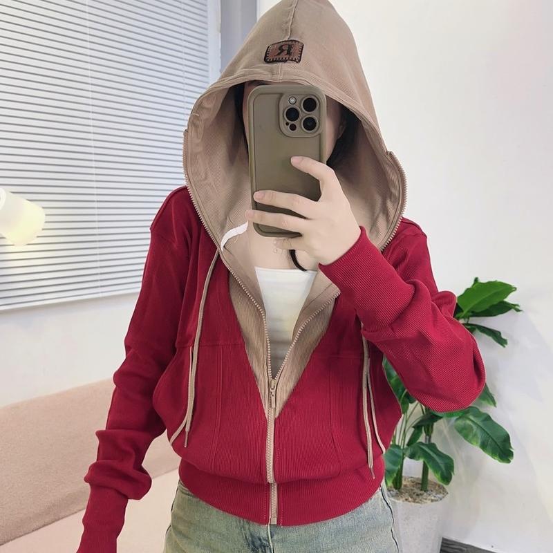 ÁO KHOÁC GÂN HÀN PHỐI MÀU 6 TÚI Nữ Women Jacket Top Nhung 6