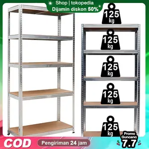 Elite Wood- Rak Kayu 50*120*180CM 4/5/6 Rangka Besi Multifungsi Gudang Snack Penyimpanan Furniture Anti Jamur & Rayap