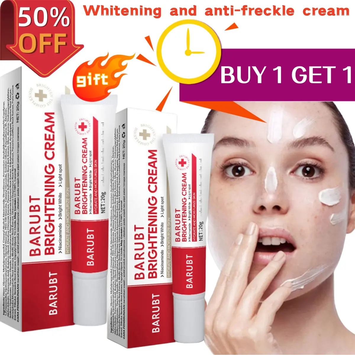 Buy 1 Get 1 Free | BARUBT Whitening and Anti-Freckle Cream - Whitening cream, brightening cream, remove sun spots and freckles, whiten and tenderize the skin, make the skin glow, suitable for all skin types