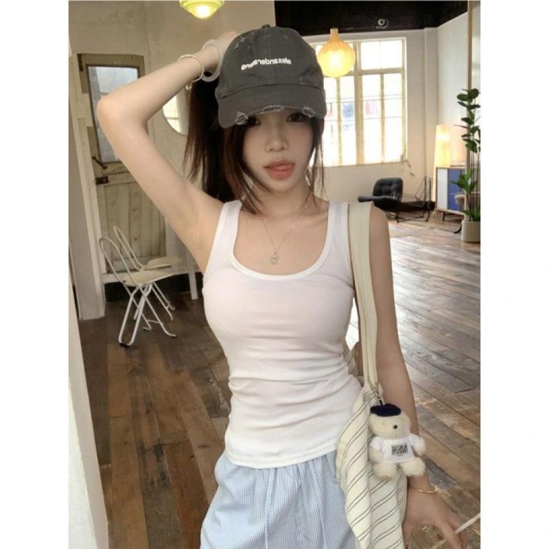 Áo Yếm Màu Hồng, Vải Modal, Dành Cho Nữ, Trang Phục Mùa Hè, Thể Thao Độc Đáo Thiết Kế Hình Chữ I-Ôm Sát, Áo Không Tay Màu Trắng Top Women Dáng Ngắn 5