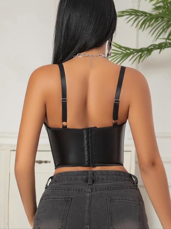 Women's Plain Lace Up Crop Shapewear Cami Top, Punk Style Asymmetrical Hem Tie Front Crop Shapewear Top, Ladies Shapewear for All Seasons 1