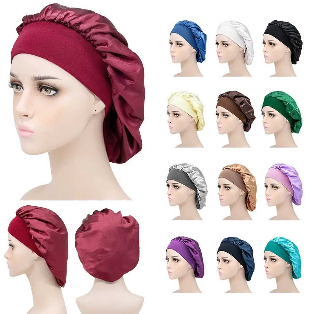 High Elasticity Sleep Cap Long Hair Care Women Sleep Hat Silk Head Wrap Soft Sleeping Hat