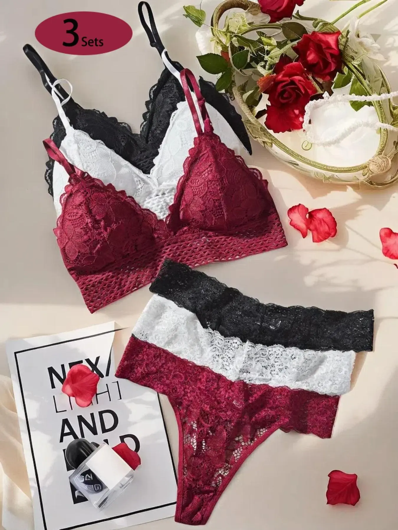 Women's Floral Lace Bra & Panty Set, Comfy Breathable Wireless Bra & Panty Set, Lingerie Set for Women