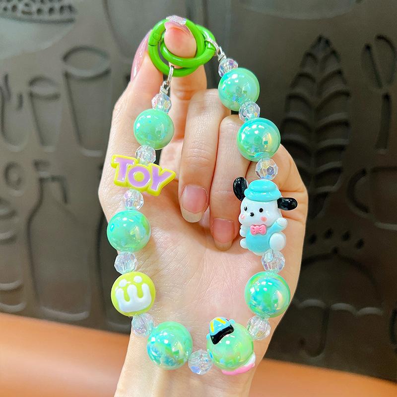 Product Introduction of Sanrio Phone Anti-lost Lanyard Key Short Wrist Pendant Cinnamoroll Kuromi Bead Pendant Women's Hand-held Chain Phone Lanyard 20