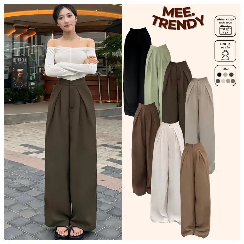 Quần Suông Ống Rộng Xếp Ly Mee.trendy Cạp Cao Vải Rũ Phong Cách Sang Chảnh Hiện Đại [Q9] 0