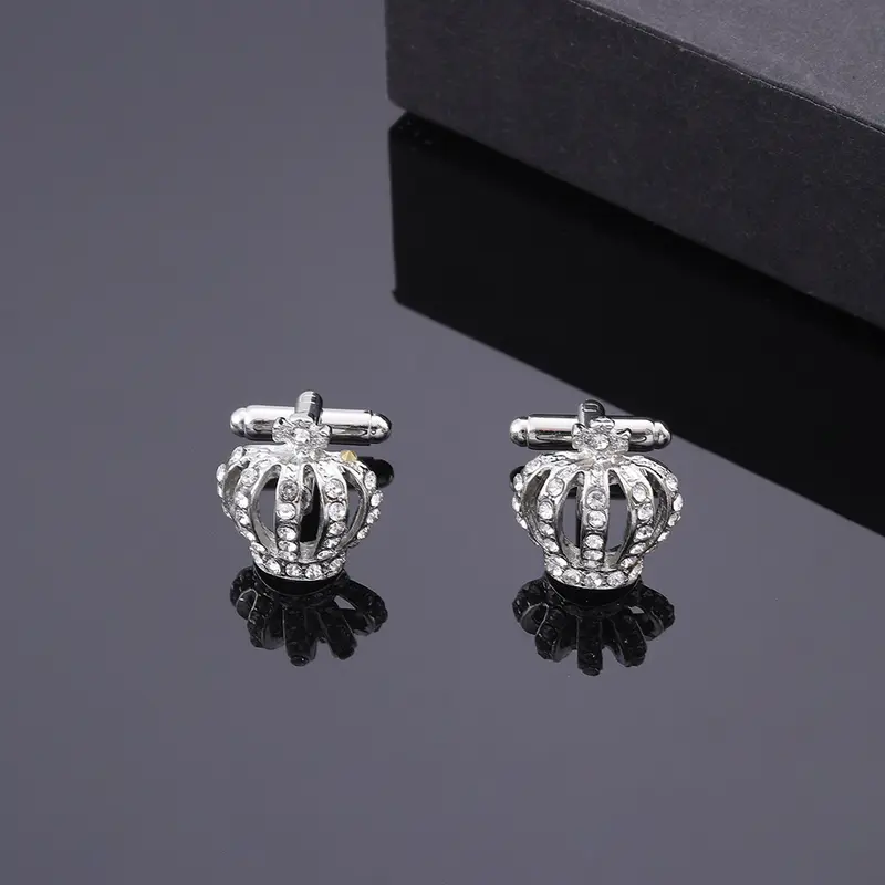 Khuy Măng Sét Vương Miện Kim Loại, Thời Trang Và Thanh Lịch, Dành Cho Nữ, Kim Cương Đầy Đủ, Chất Liệu Vải Lanh Pháp, Hoàn Hảo Cho Trang Phục Quý Cô 1