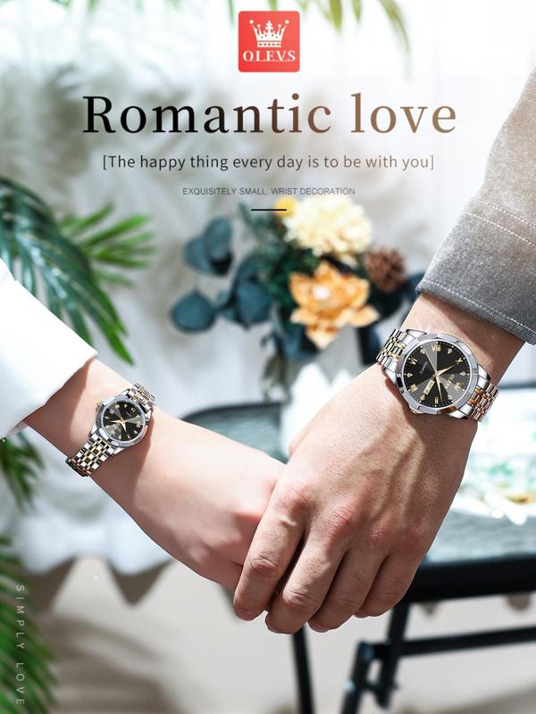 Round Dial Stainless Steel Strap Quartz Watch (2pcs), Couples Gifts, 2024 New Rhinestone Decor Waterproof Watch for Men & Women, Fashion Watch for Daily Life, Trendy All-match & Exquisite Watch for Birthday Gift, Unique Gifts for Women 8