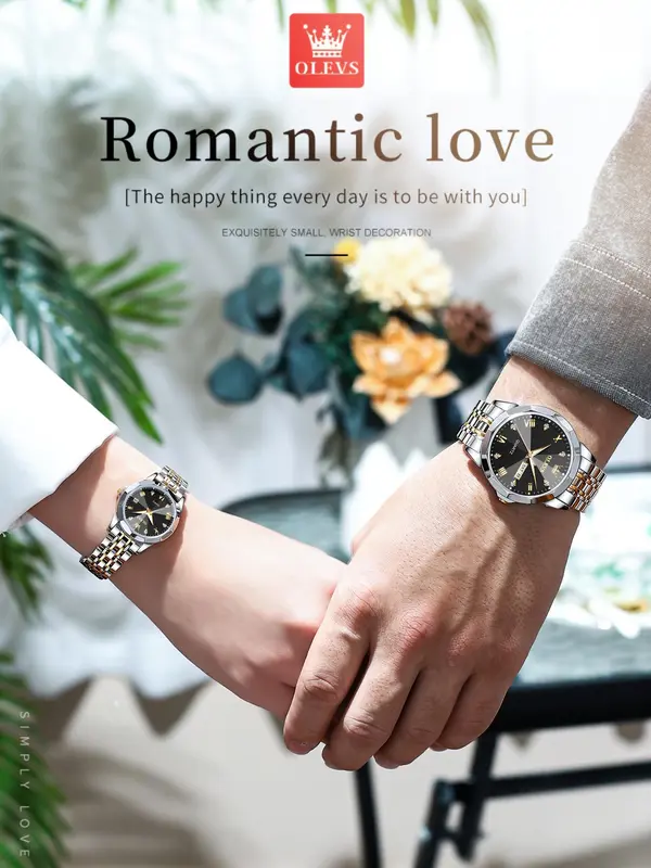 Round Dial Stainless Steel Strap Quartz Watch (2pcs), Couples Gifts, 2024 New Rhinestone Decor Waterproof Watch for Men & Women, Fashion Watch for Daily Life, Trendy All-match & Exquisite Watch for Birthday Gift, Unique Gifts for Women 7