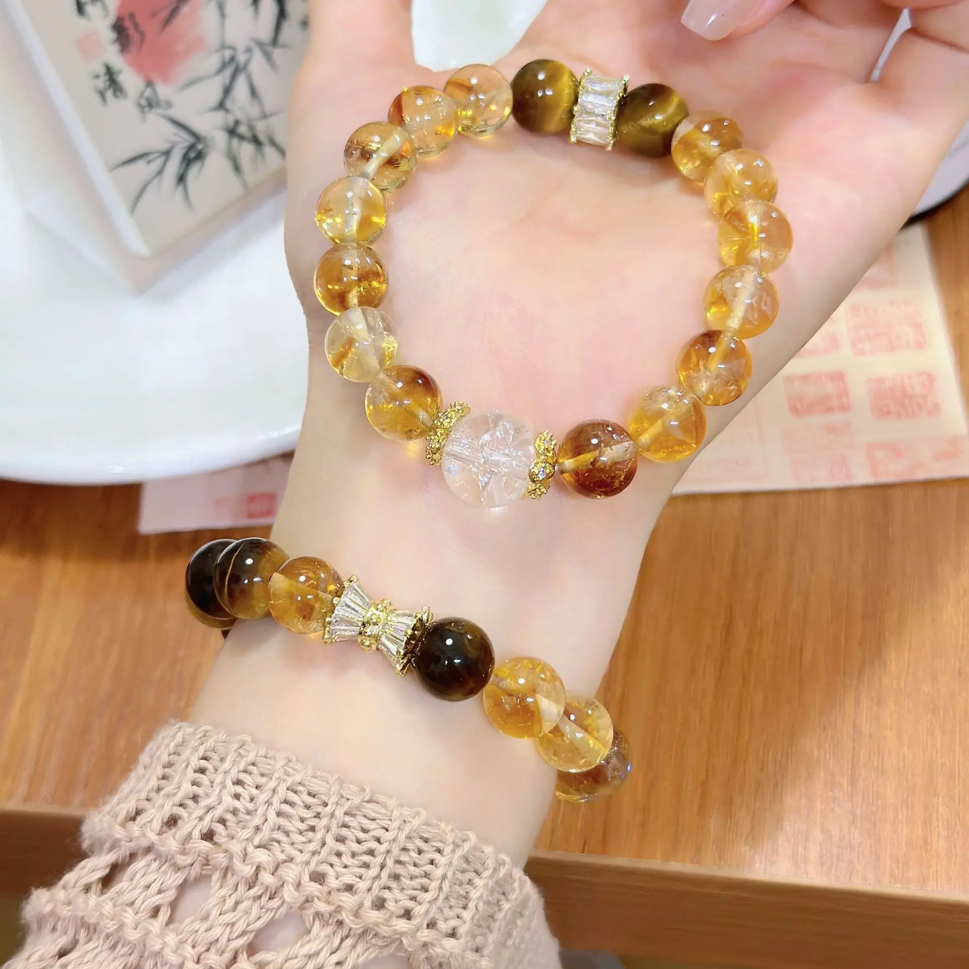 Natural Yellow Tower Crystal Rich Bracelet Thin and Glittering Lucky Beads Lucky Gift