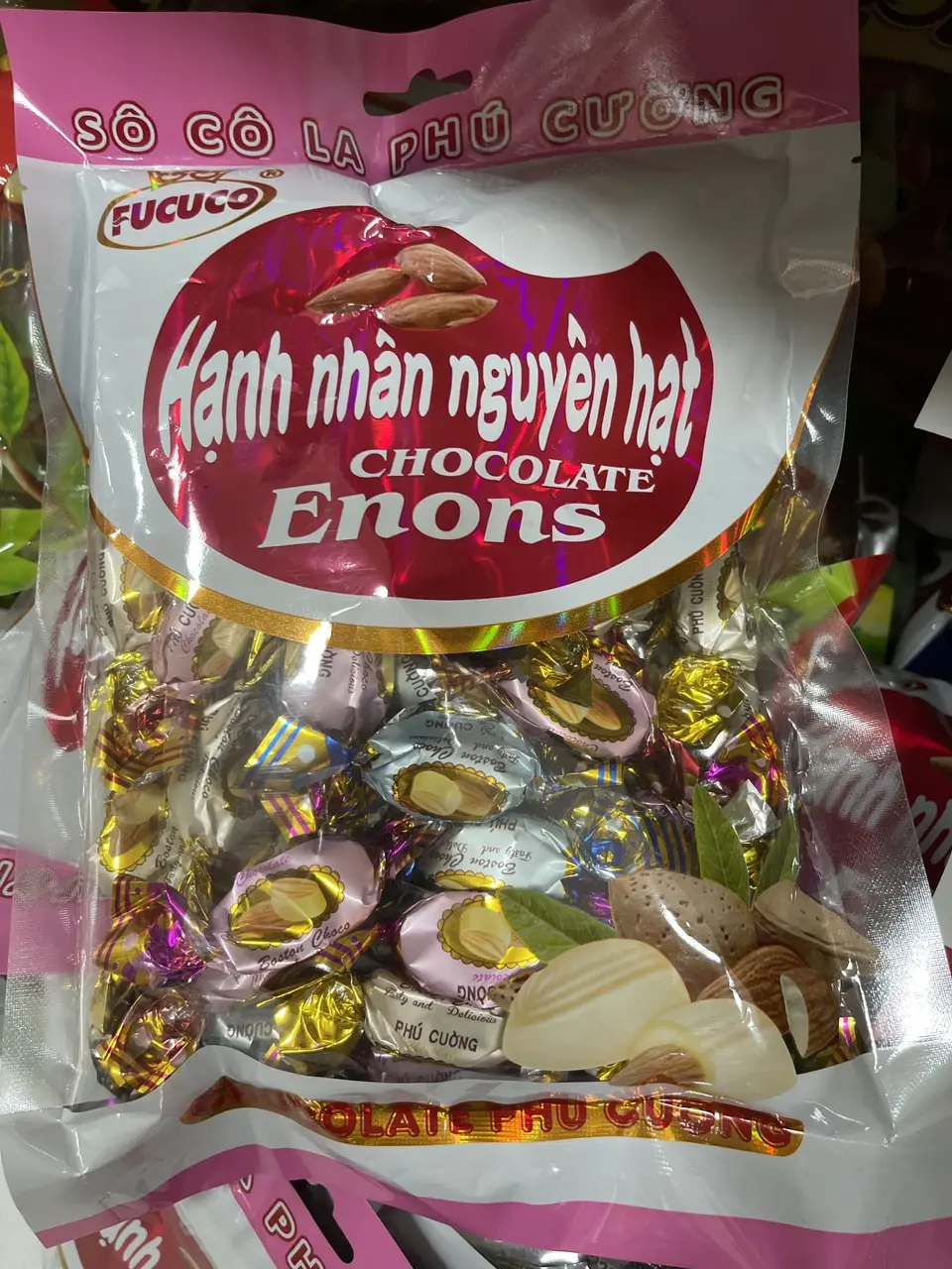 Kẹo hạnh nhân nguyên hạt Almonds Phú Cường – Chocolate Enons 350g