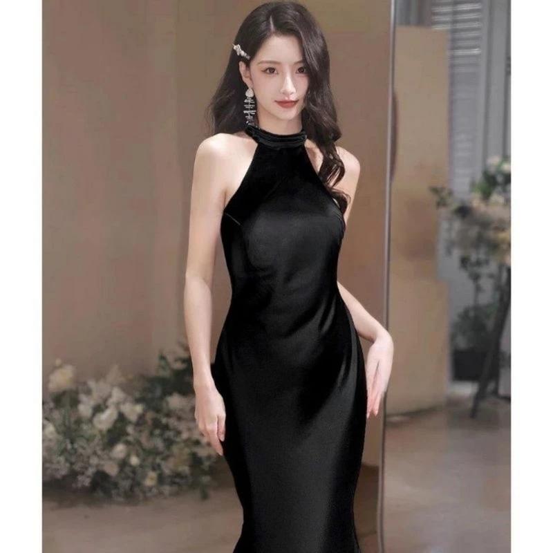 Váy Lụa Cổ Yếm Hở Lưng Dáng Dài Đuôi Cá - Teffini Dress Nữ Nhung Women