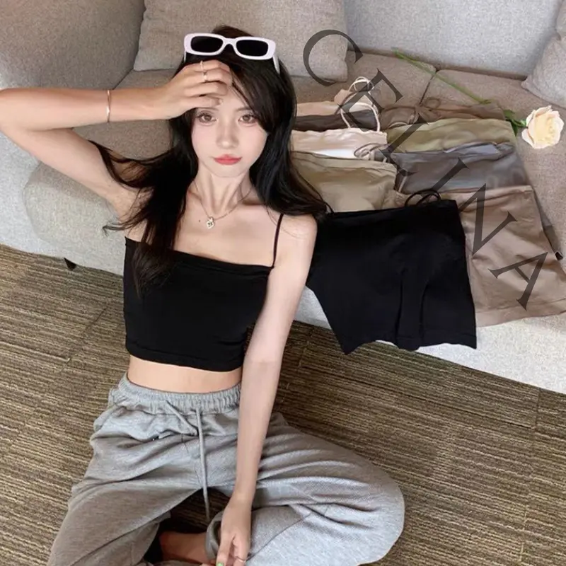 [Combo 2 Áo] Áo croptop hai dây ôm body (không mút) CE03AC chất vải thun gân cotton co dãn dày dặn, kiểu dáng áo croptop bó sát không dây ôm gọn body đủ màu Trắng/Đen vải trơn mềm mặc mát CE03AC | CELINA Nữ Women Jean Xốp 0