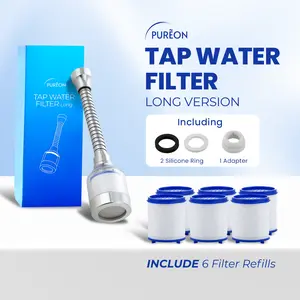 [ Free 1+6 Refills ] PUREON Tap Water Filter Long Version – Filter Keran Air Flexible  + Adapter | Anti Kotoran | Saringan Air Keran | Air Jernih Bebas Kotoran
