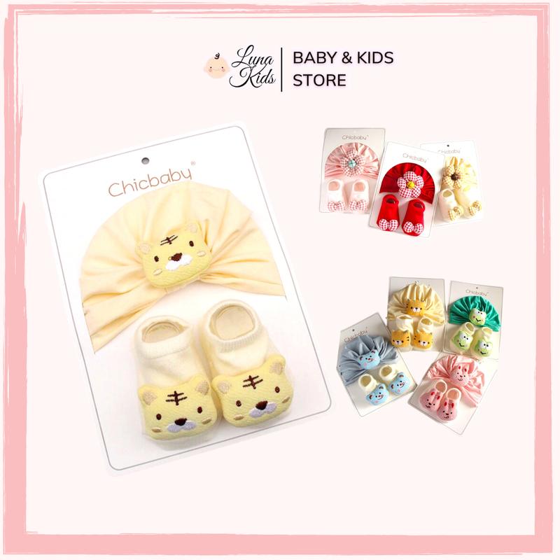 Set turban kèm tất hình thú đáng yêu cho bé, bé trai, bé gái Mềm Thoáng khí Cotton