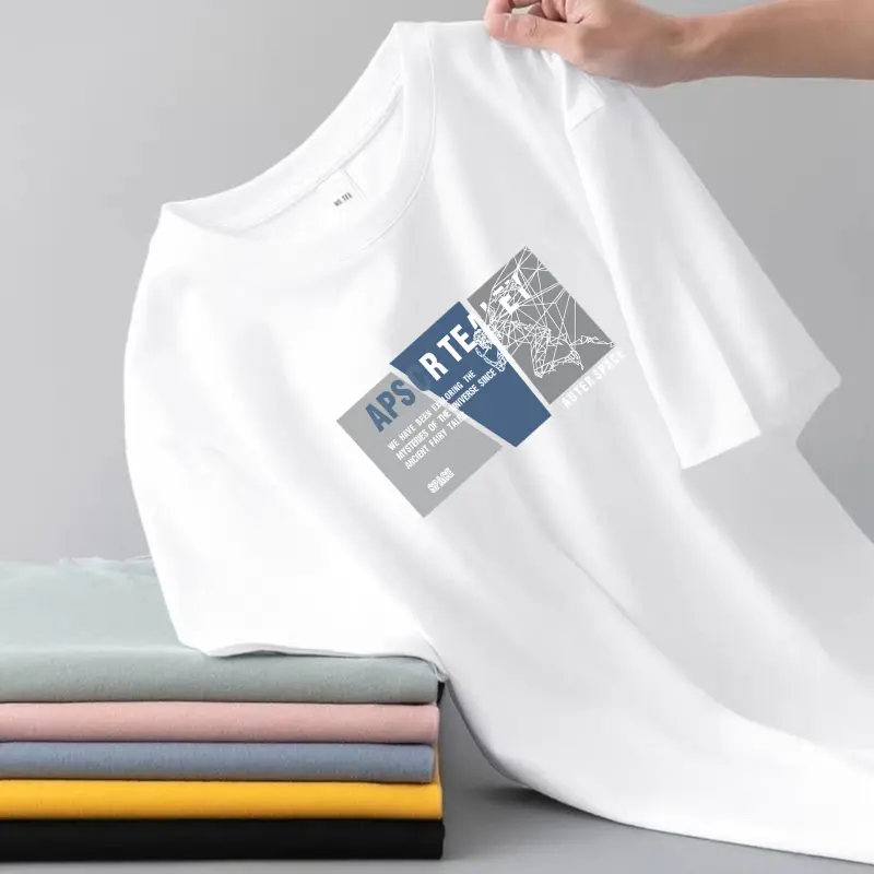 Áo Thun Cotton Ngắn Tay Mùa Hè, Dành Cho Nam Giới, Cổ Tròn, Dáng Rộng Vừa Vặn, Ngoại Cỡ, Tay Áo Dài Một Phần, Áo Lớp Nền Áo Hợp Xu hướng Mới, Áo Nam, Áo Phông 0