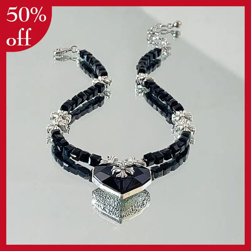 Vòng Cổ Đính Cườm, Phong Cách Cô Gái Ngầu Ngọt Ngào Dành Cho Phụ Nữ, Vòng Cổ Choker Dây Chuyền Xương Đòn, Phụ Kiện Cao Cấp, Thiết Kế Trái Tim Đen, Hàng Mới Về Jewelry Trang Sức