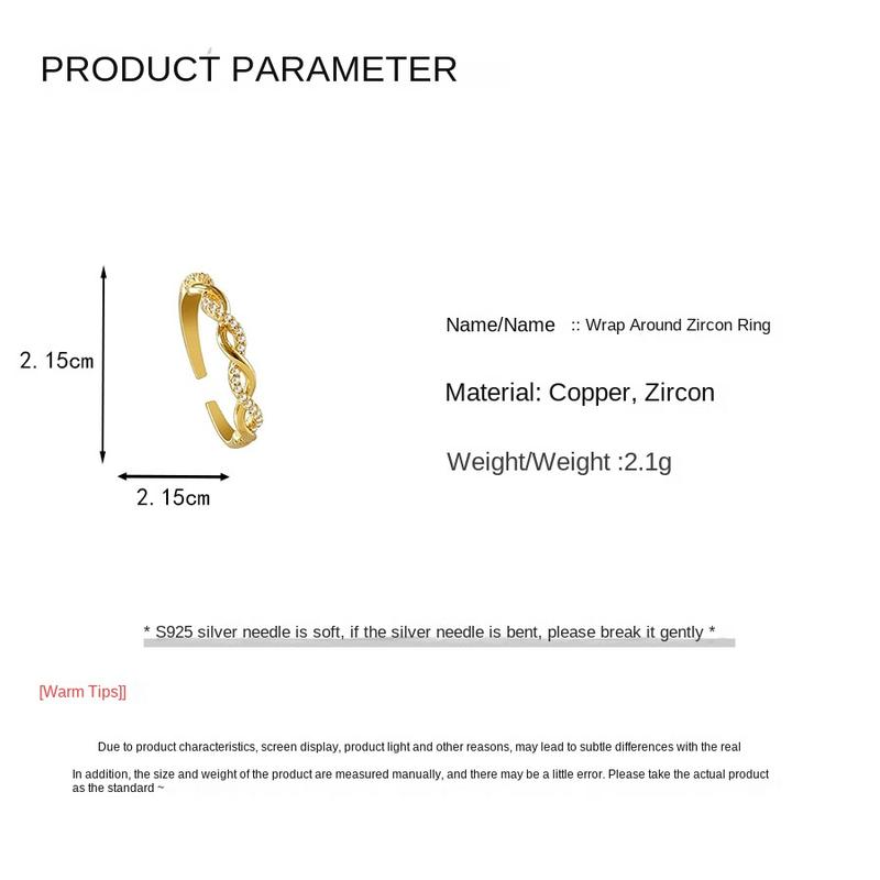 Product Introduction of Electroplated Zircon Twist Ring Light Luxury and Simplicity Woven Open Ring Elegant Graceful Design Bracelet 1