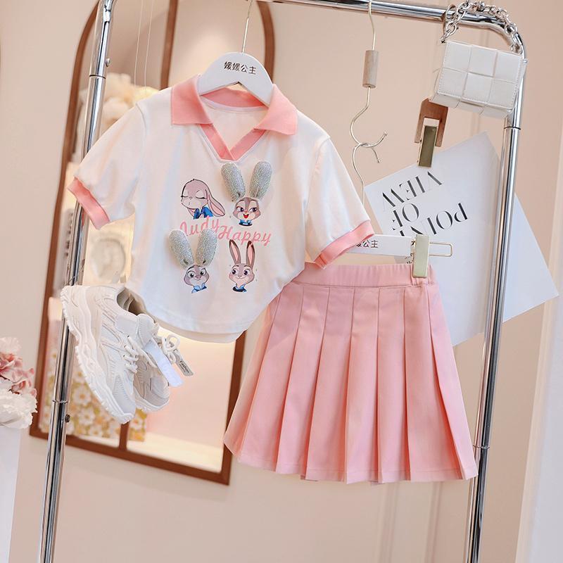 Bộ đồ mùa hè cho bé gái 15-55kg mùa hè 2023 phong cách nước ngoài mới cho bé gái váy xếp li ngắn tay quần âu bộ hai món 1
